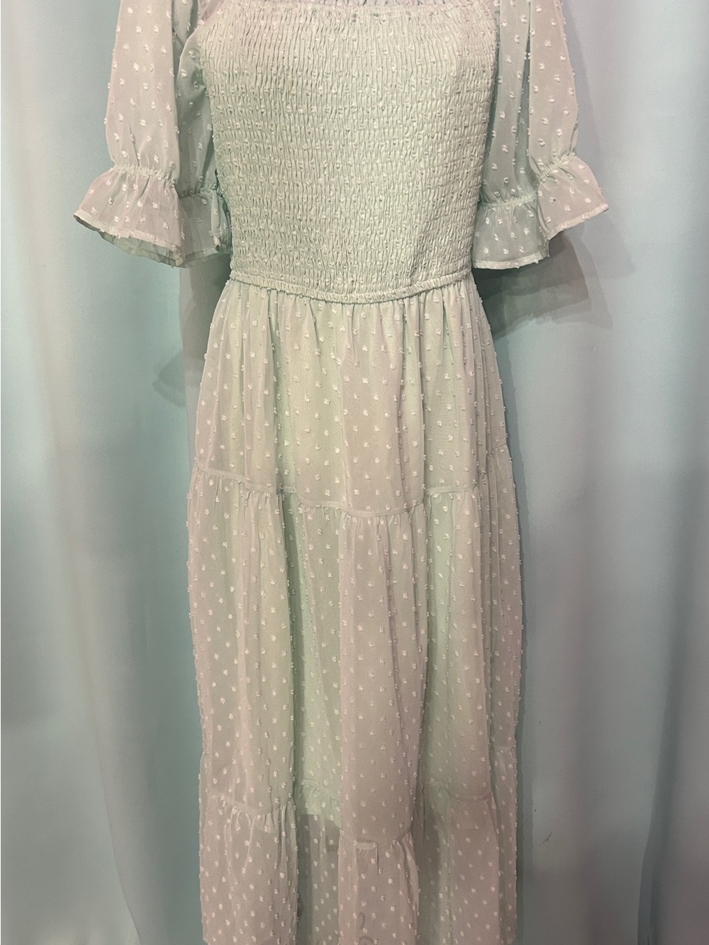 Women’s Mint Swiss Dot Smocked Dress